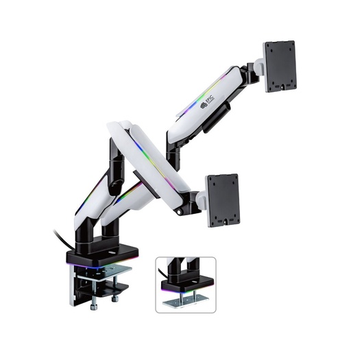 [109314126] Epic Gamers Elite Dual Gas Spring RGB Monitor Arm - White - حامل شاشة