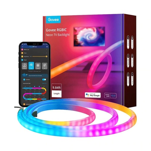 [40116376] Govee RGBIC Neon TV Backlight LED Strip Light Suitable For 48"-55" (Four Sides), 65"-75" (Three Sides) - إضاءة