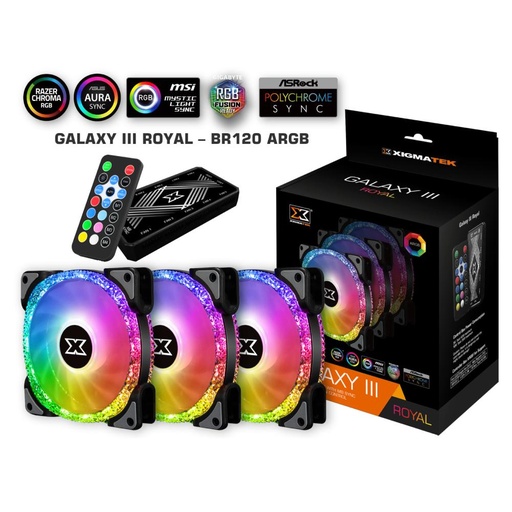 [10723107] Xigmatek Galaxy III Royal BR120 120mm  ARGB 3 Fan Kit - مروحة