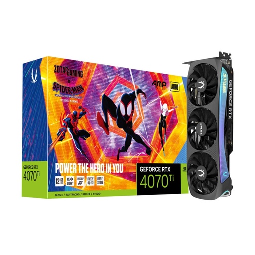 [1024716851/ZT-D40710F-10SMP] Zotac Gaming GeForce RTX 4070 Ti AMP AIRO Spider-Man™: Across the Spider-Verse Bundle 12GB GDDR6X Graphics Card  ZT-D40710F-10SMP - كرت الشاشة