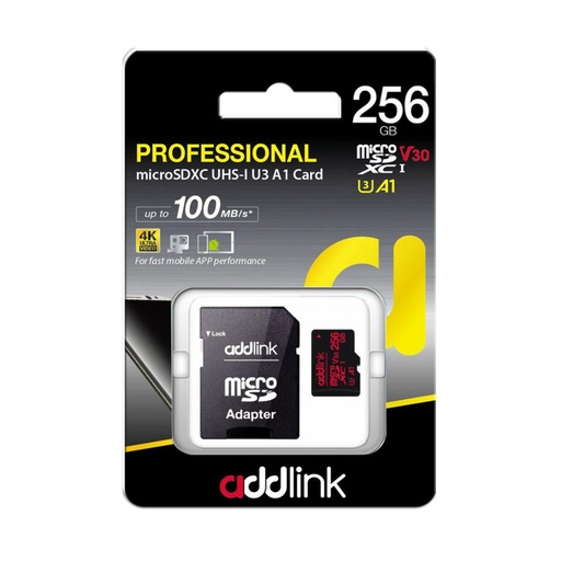 [105627022] Addlink Professional UHS-1 V30 U3 A2 256GB microSDXC with Adapter - مساحة تخزين
