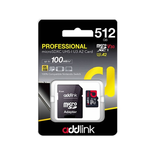 [105627023] Addlink Professional  UHS-1 U4 V30 A2 512GB microSDXC with Adapter - مساحة تخزين
